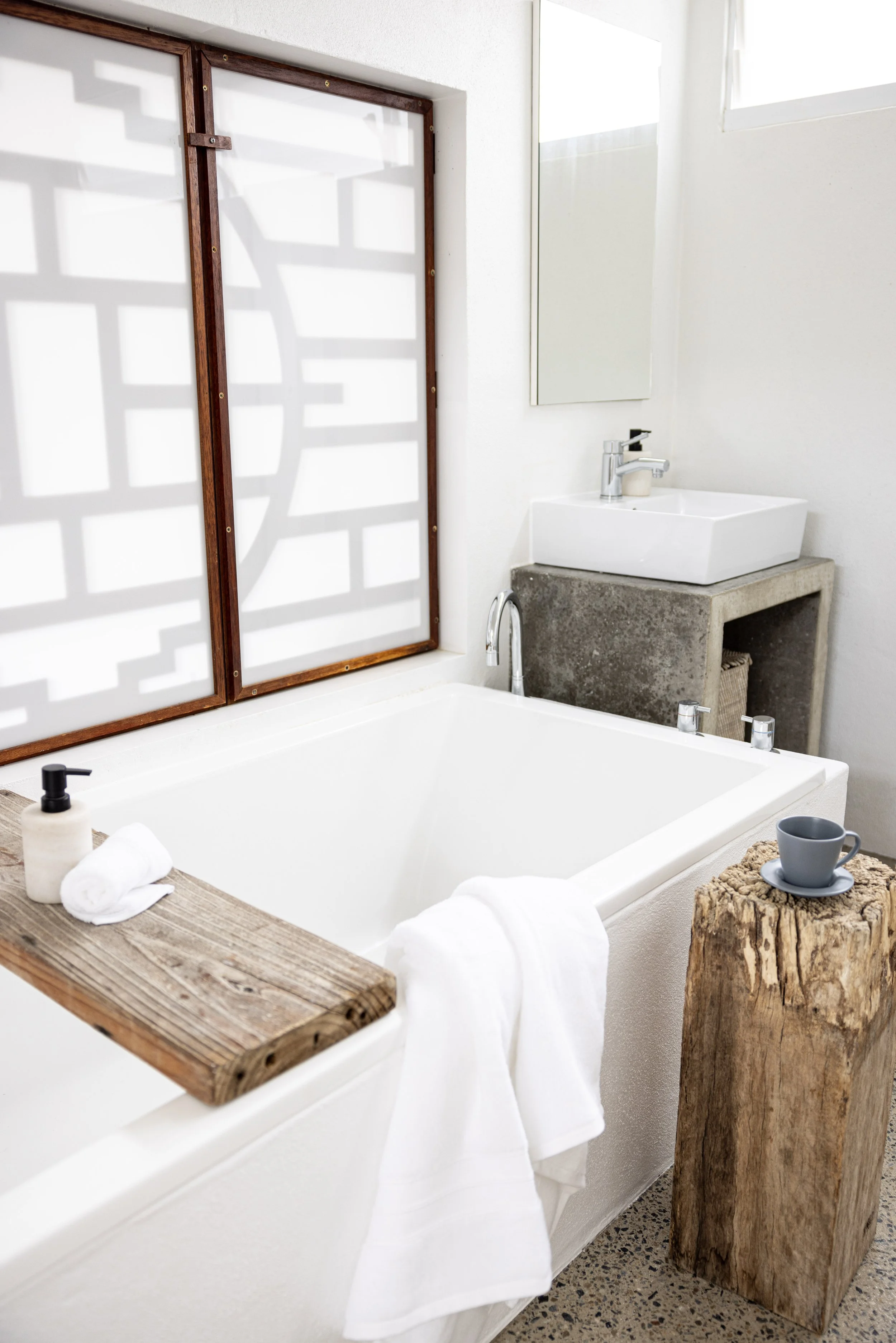 Bright coastal bathroom at Haven Oceana NSW