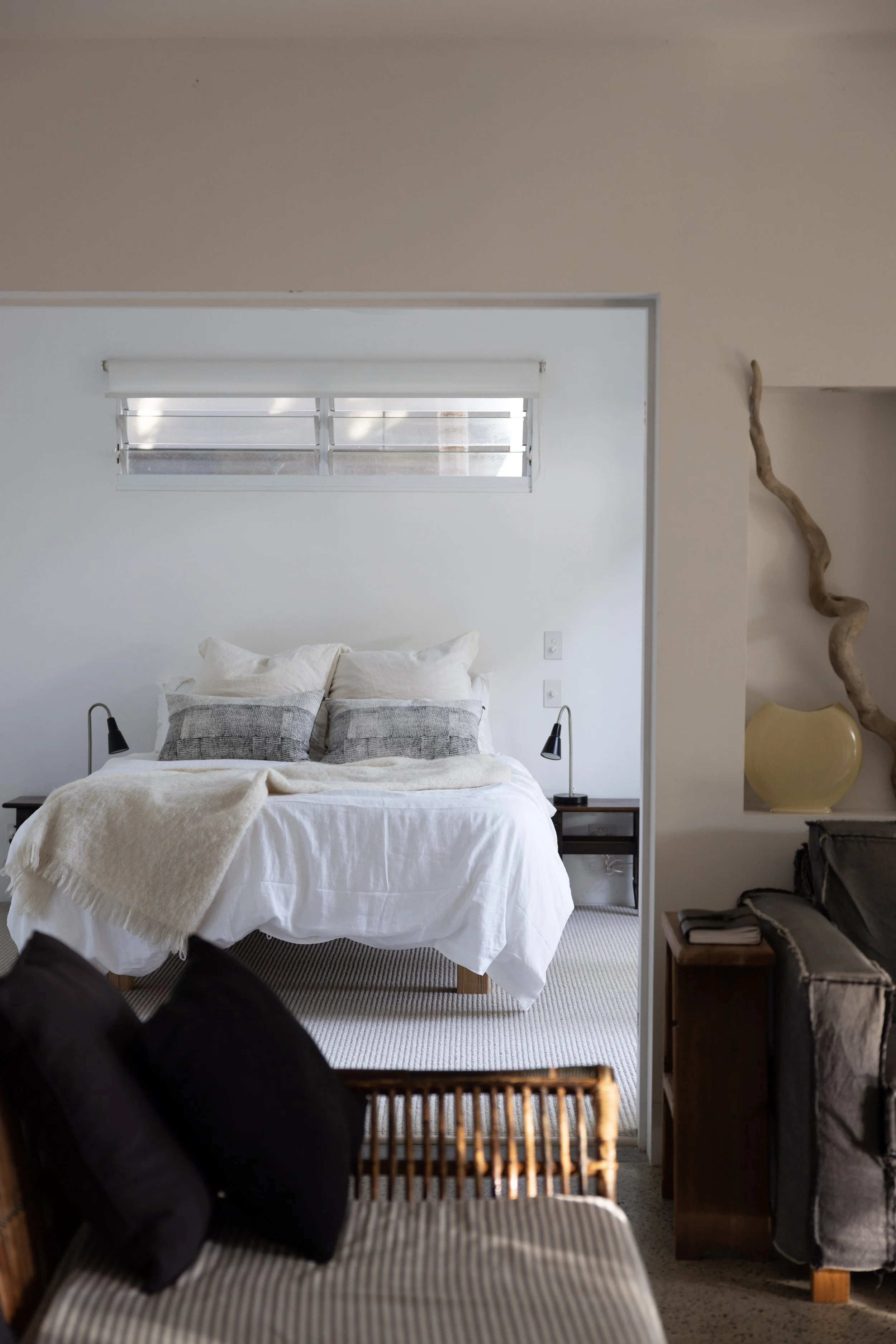Soft coastal bedroom styling at Haven Tropicana
