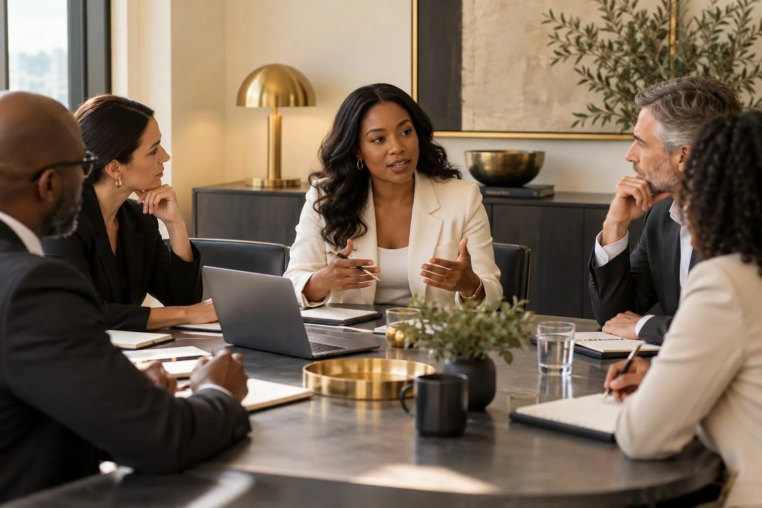 Executive operations consultant leading a leadership strategy discussion