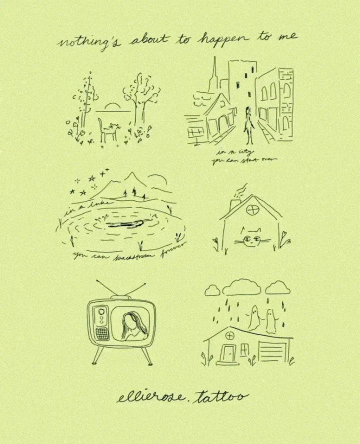 Flash sheet inspired by the album Nothing&rsquo;s About to Happen to Me by Mitski. I got side tracked from my whimsical flash to make this but whimsical flash is on the way too🌸

$150, 3.5-5&rdquo; apiece, available now

You don&rsquo;t have to know