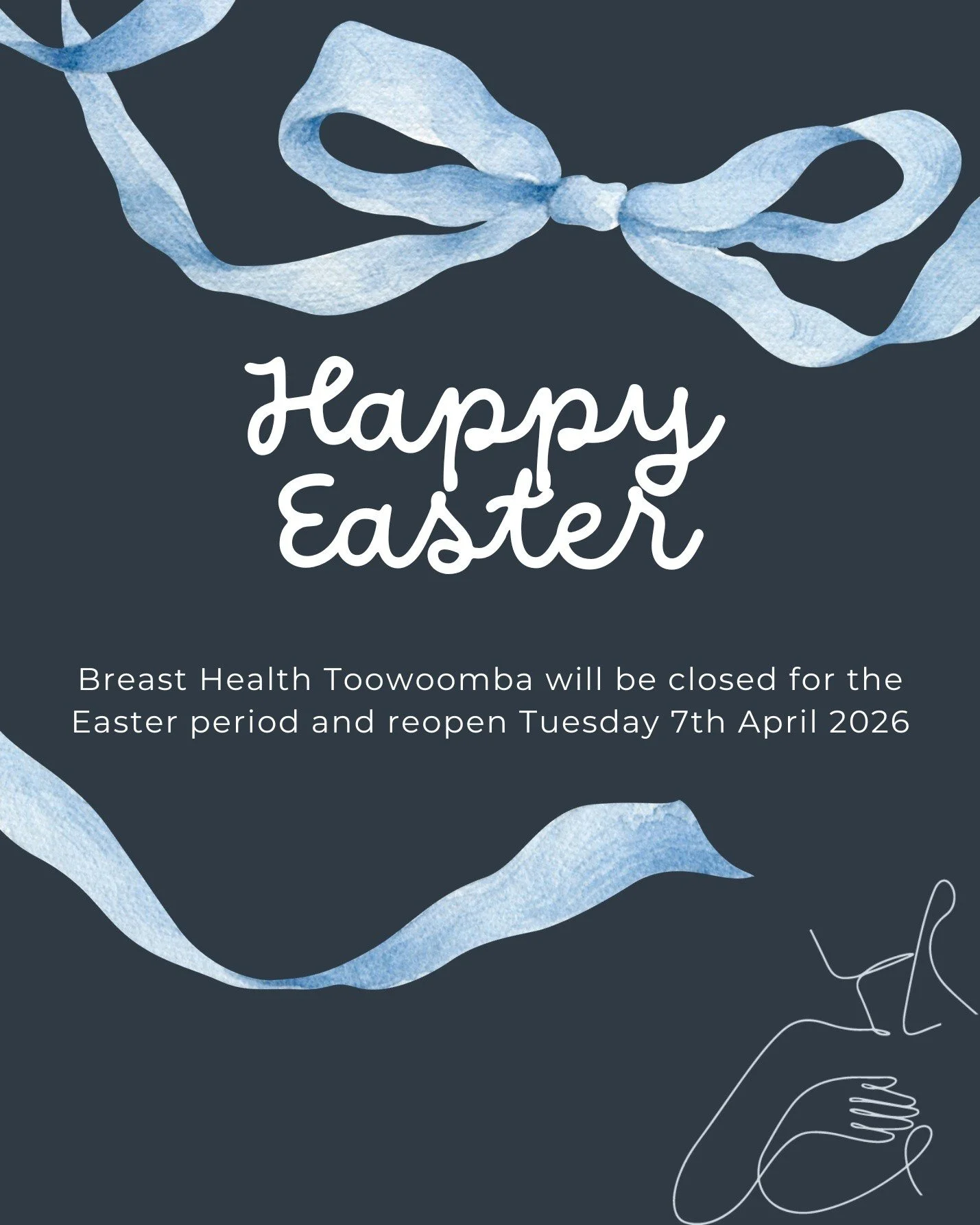 Happy Easter - wishing you a safe and happy Easter 🤍

Breast Health Toowoomba will be closed for Easter and reopen on Tuesday 7th April 2026