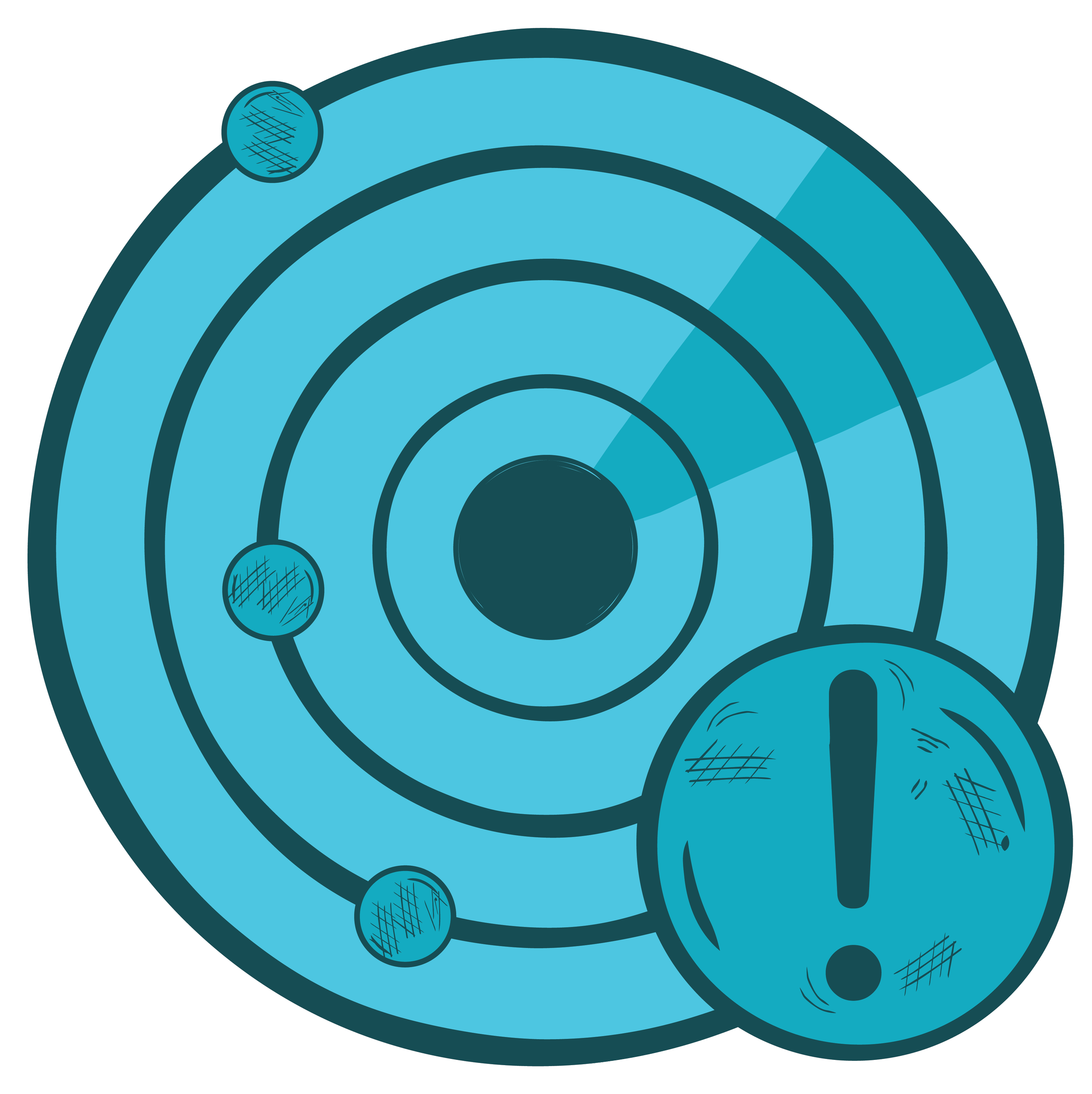 Close-up of a concentric circle target with three arrows hitting near the bullseye, on a blue background.