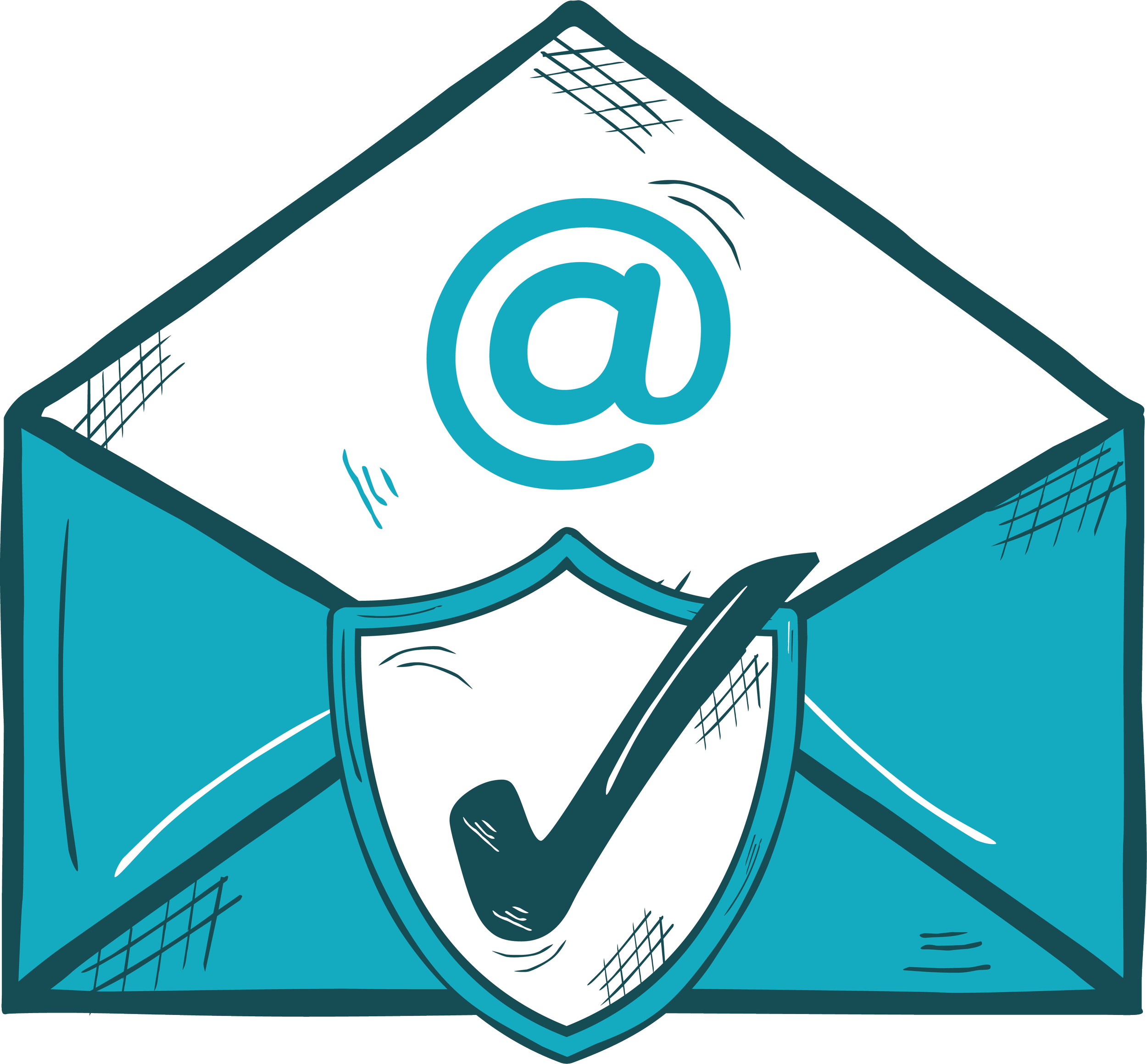 Illustration of a cardboard box with a large blue at sign (@) symbol on top. The box is depicted with a wireframe design, and the illustration uses shades of blue and gray.
