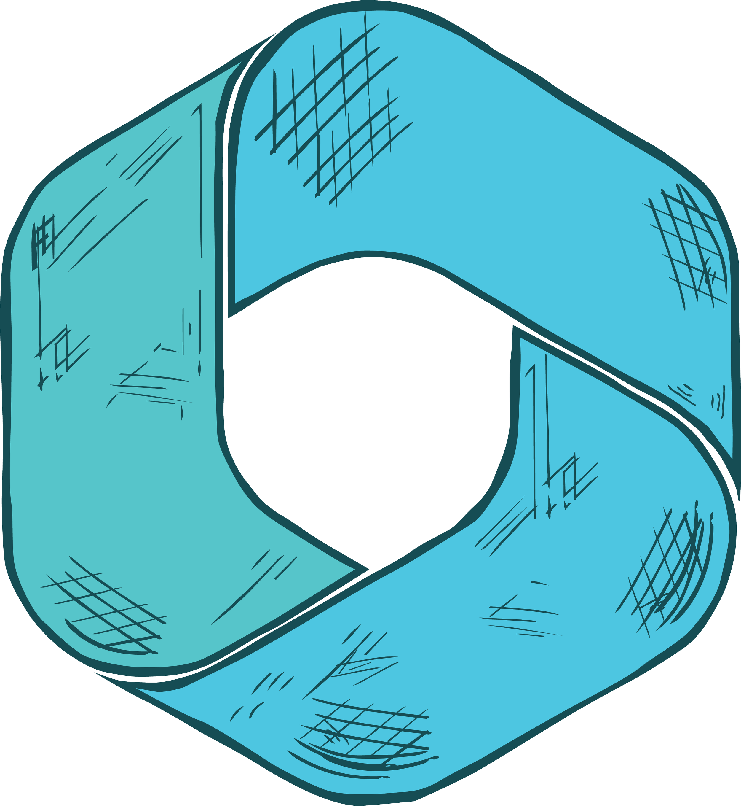 A hand-drawn style illustration of a teal-colored box with a hollow center.