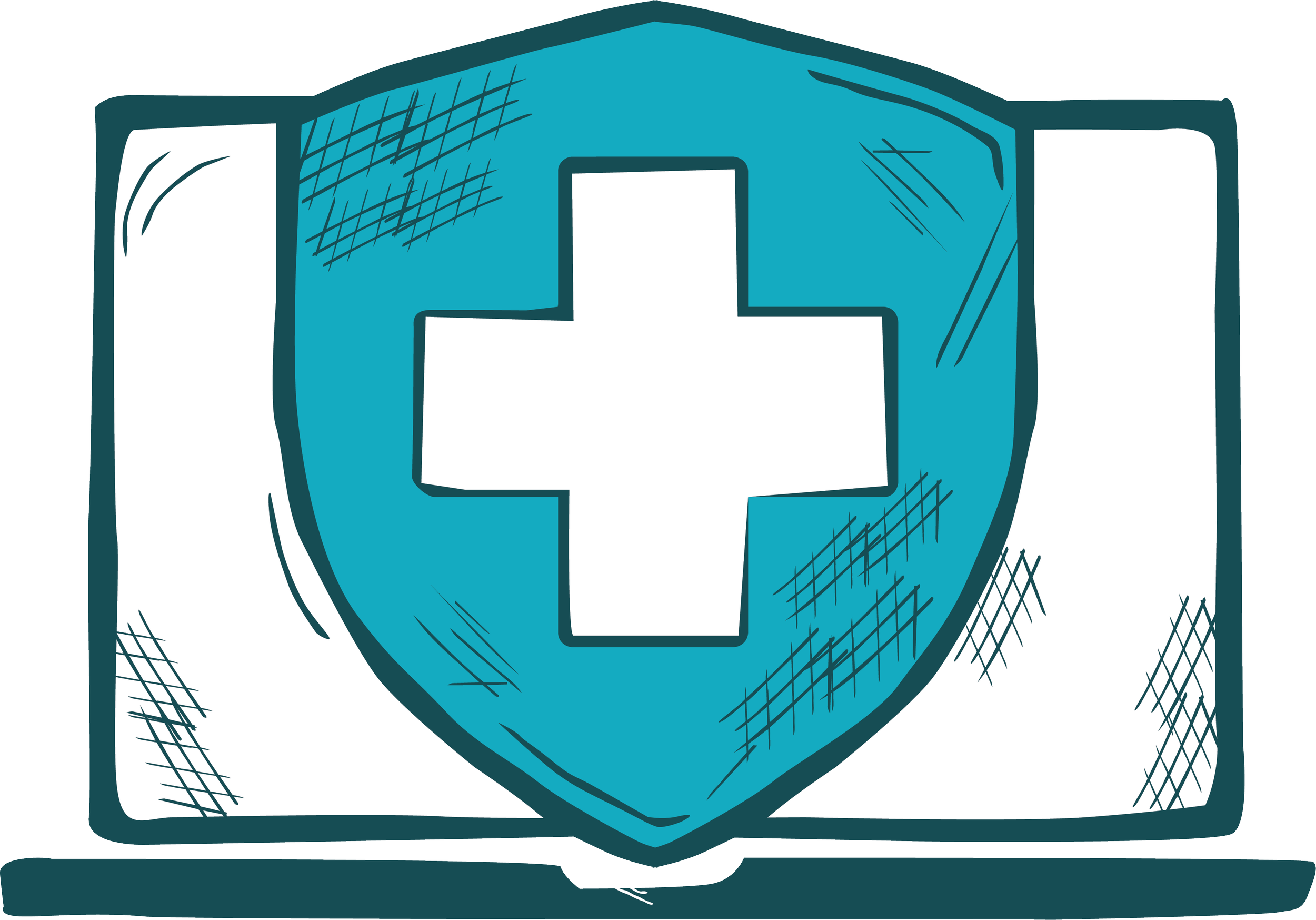 A stylized illustration of a box with an open top, featuring crosshatch shading and a large plus sign on the front.