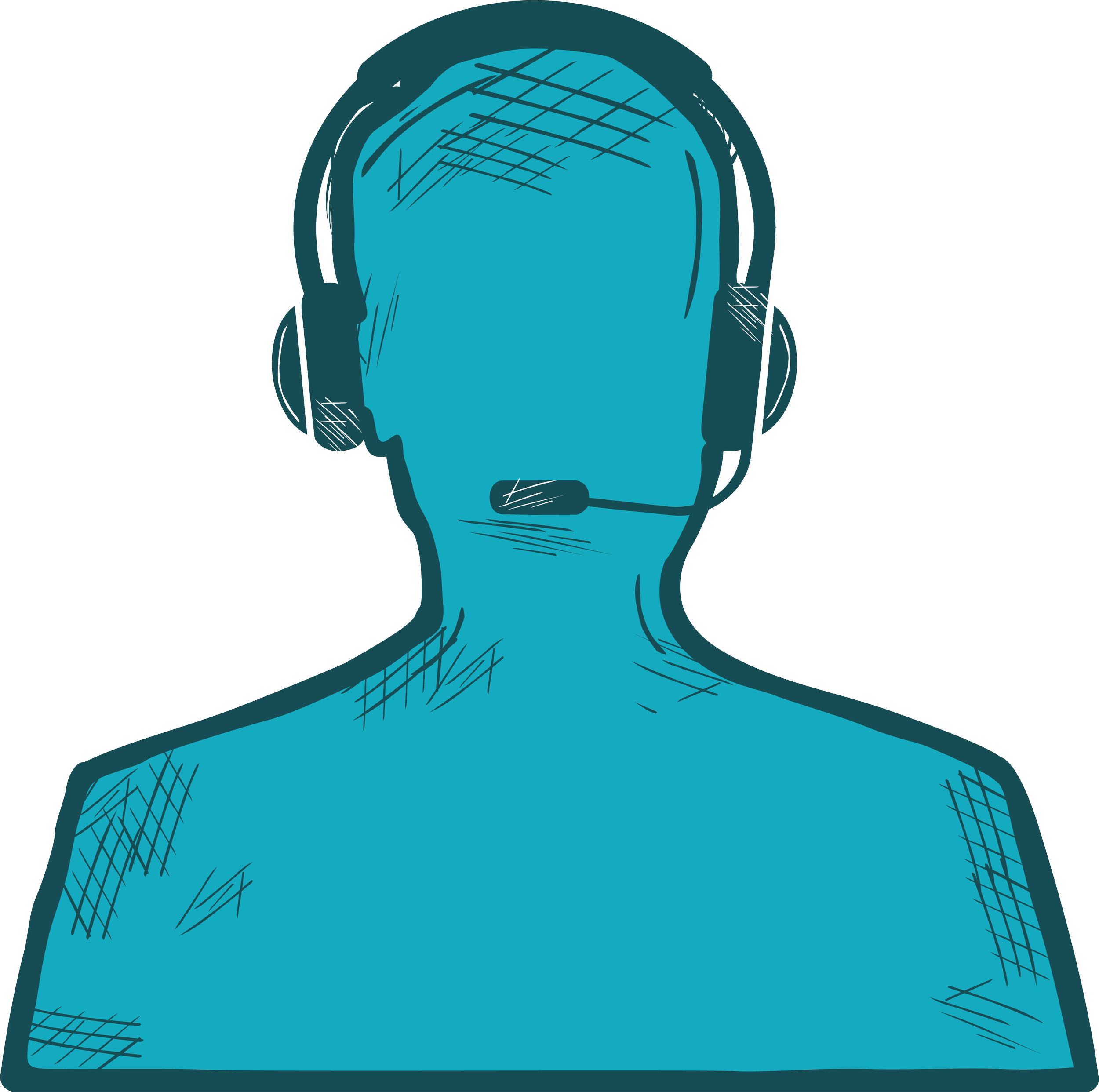 Illustration of a person wearing a blue headset with a microphone
