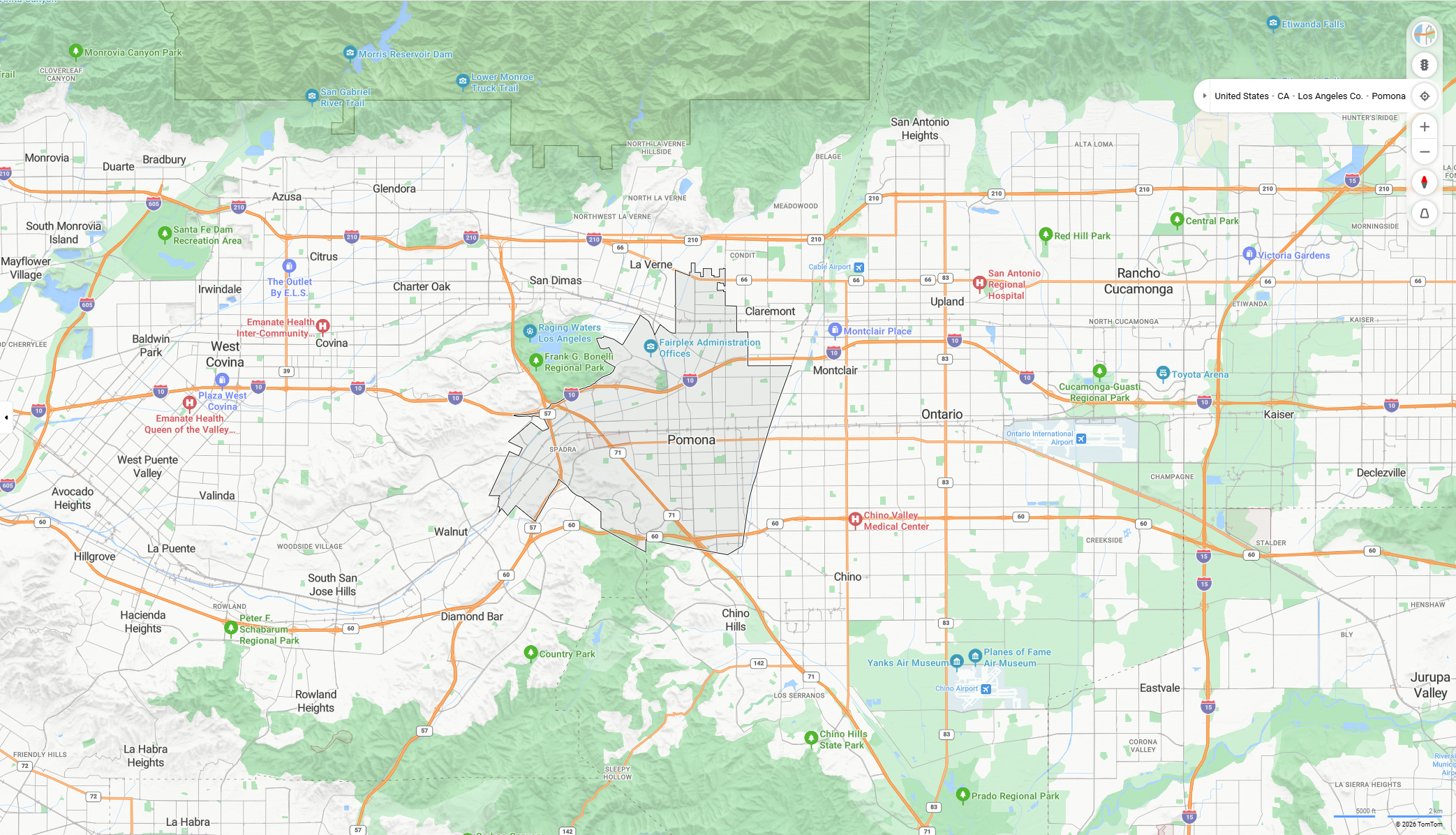 A map of West Covina overviewing Rancho cucamonga