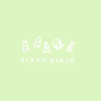 Light green background with white outline drawings of five chairs and the words 'dixon place' underneath.