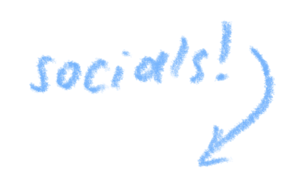 A light blue hand-drawn text ´socials´ with an arrow pointing down.