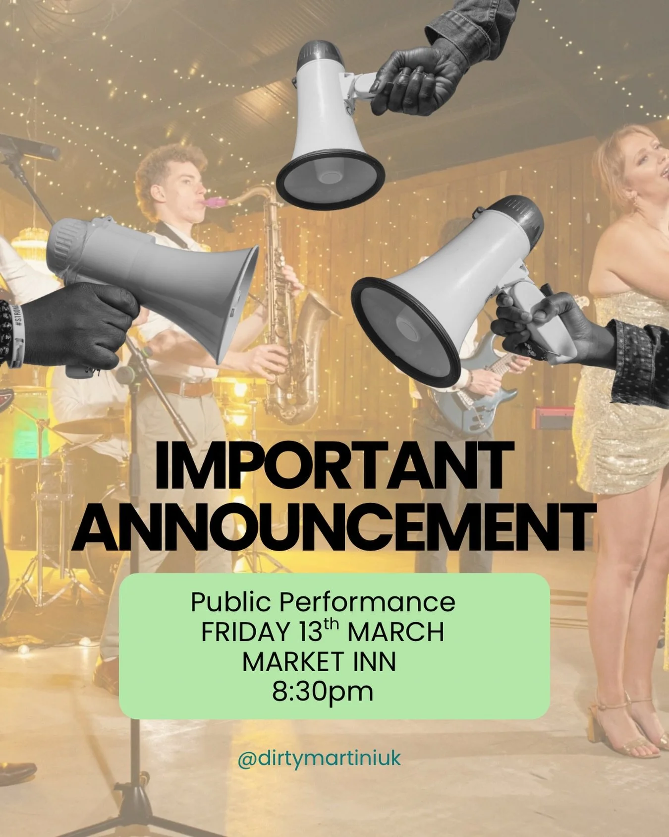 Dirty Martini only play a handful of public shows each year 🍸🎶 Most weekends we&rsquo;re busy bringing the party to weddings and private events&hellip; so this is a rare chance to see us live!

Come down, enjoy a great night of music, dancing, and 