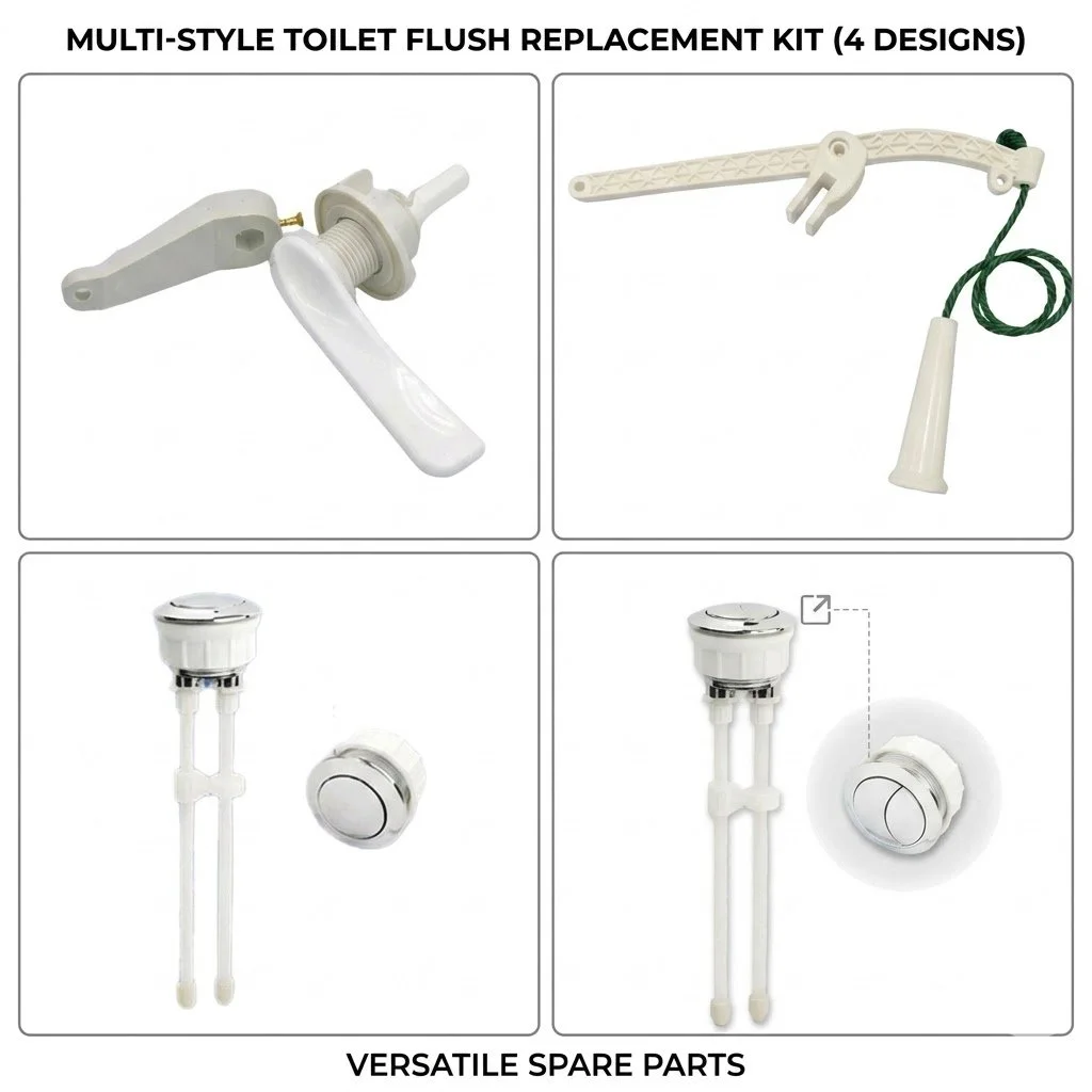 Toilet Flush Replacement Kit - Single & Dual Flush Button/Lever Arm Front / Rope Arm