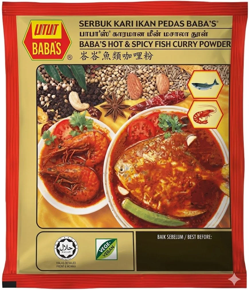 BABA'S Fish Curry Powder & Hot & Spicy - Authentic Malaysian Spice Blend