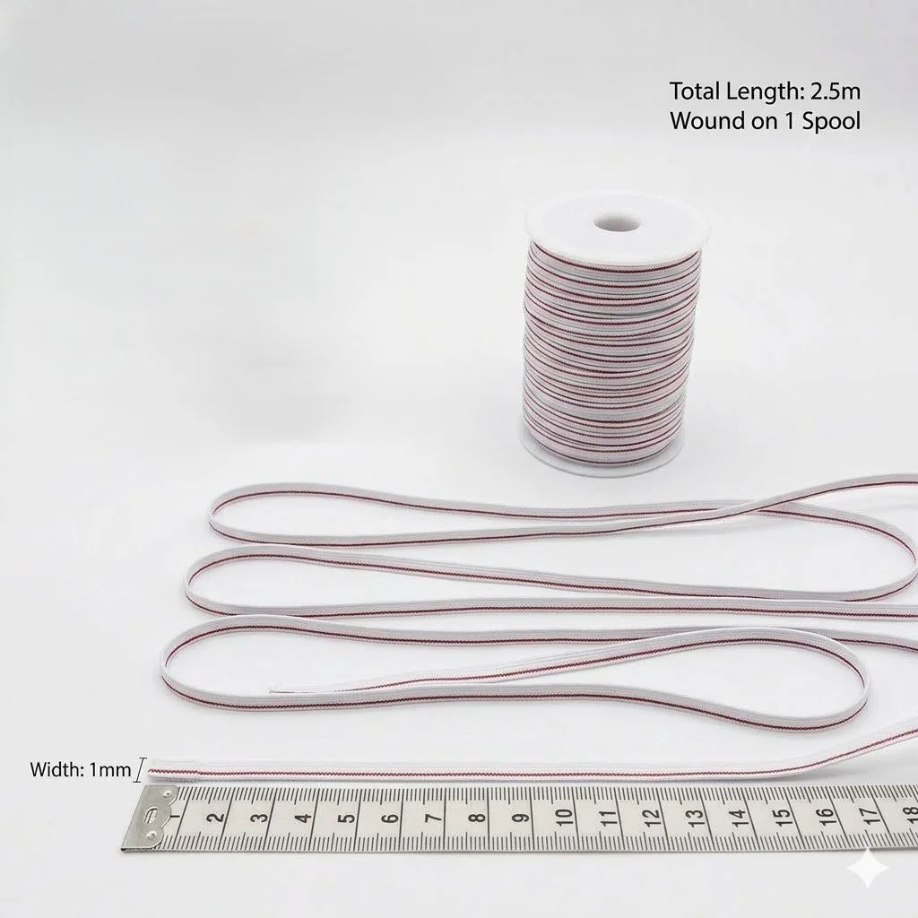 1mm White Knicker Elastic with Red Edge(2.5 Meter) – Ultra-Thin High-Elasticity Braided Band for, Lingerie, and Delicate Sewing Crafts