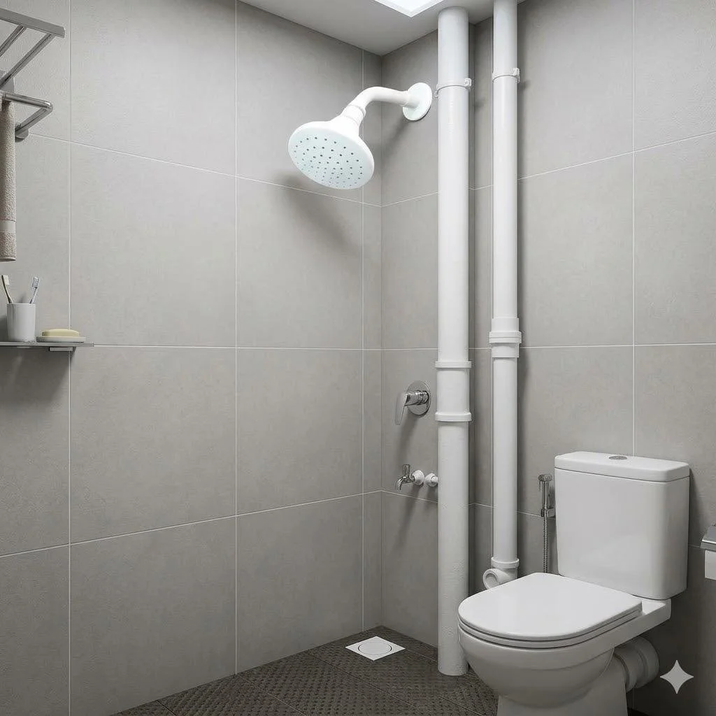 Economical PVC White Shower Head and Arm Set | Fixed Wall Mounted Shower Rose | Anti-Rust Plastic Bathroom Fixture