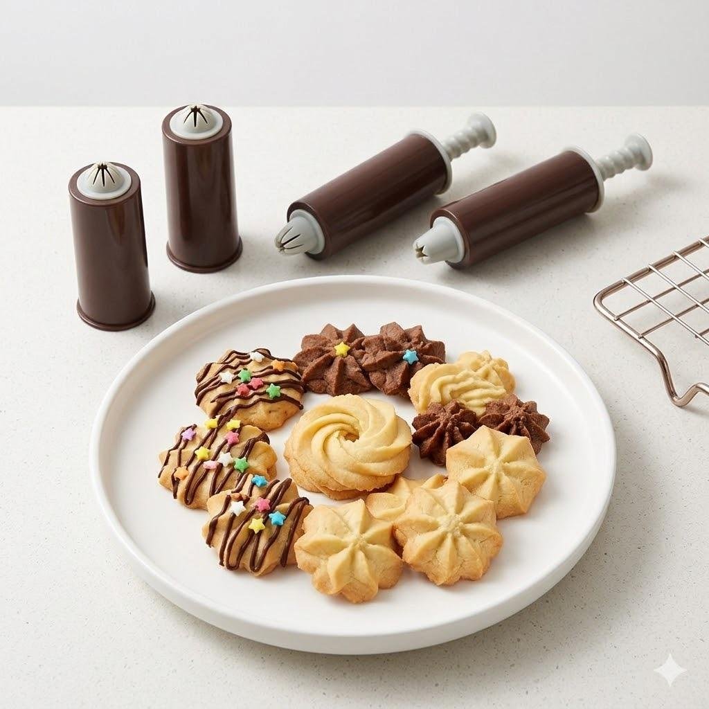 Cookie Press Gun Kit - Manual Piping Syringe for Butter Cookies, Semperit, and Pastry Decoration,Food-Grade Baking Tool