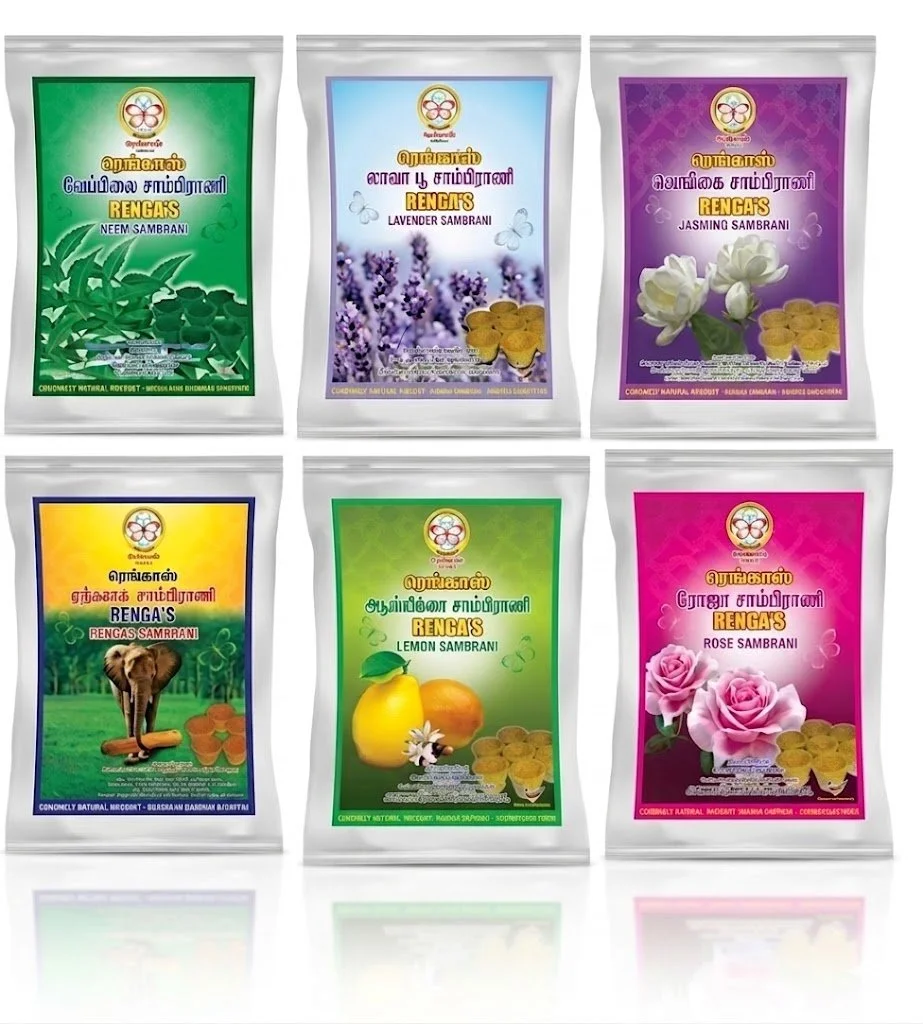 Renga’s Premium Sambrani Cup Incense Collection – Natural Resin Dhoop Cups in Neem, Lavender, Jasmine, Lemon, Rose, and Signature Scents.