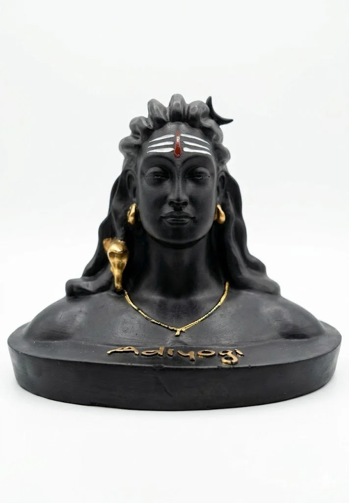 Adiyogi Shiva Statue for Car Dashboard & Home Decor - Matte Black Finish with Gold Accents