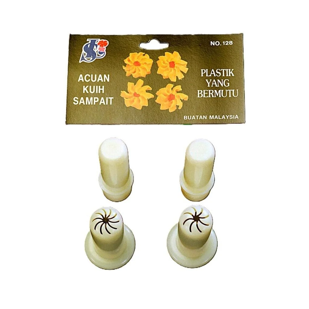 Cookie Press Set Acuan Kuih Sampait (No. 128) – 8-Flower & 10-Flower Nozzles