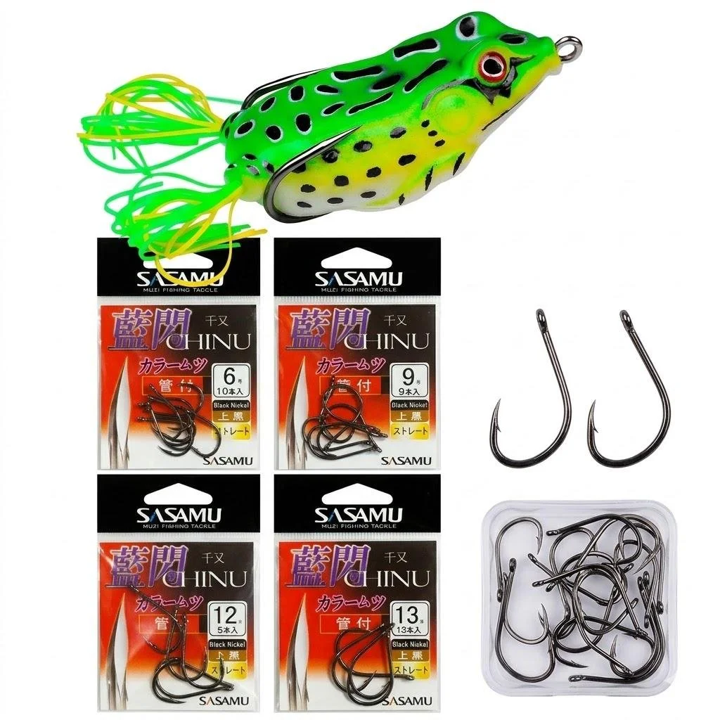 SASAMU Chinu High-Carbon Fishing Hook (Mata Kail) FREE Soft Topwater Frog Lure