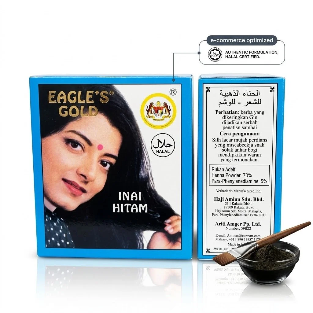 Eagle's Gold Black Henna Powder Hair Dye - Herbal Base for Rich Black Color & Hair Health