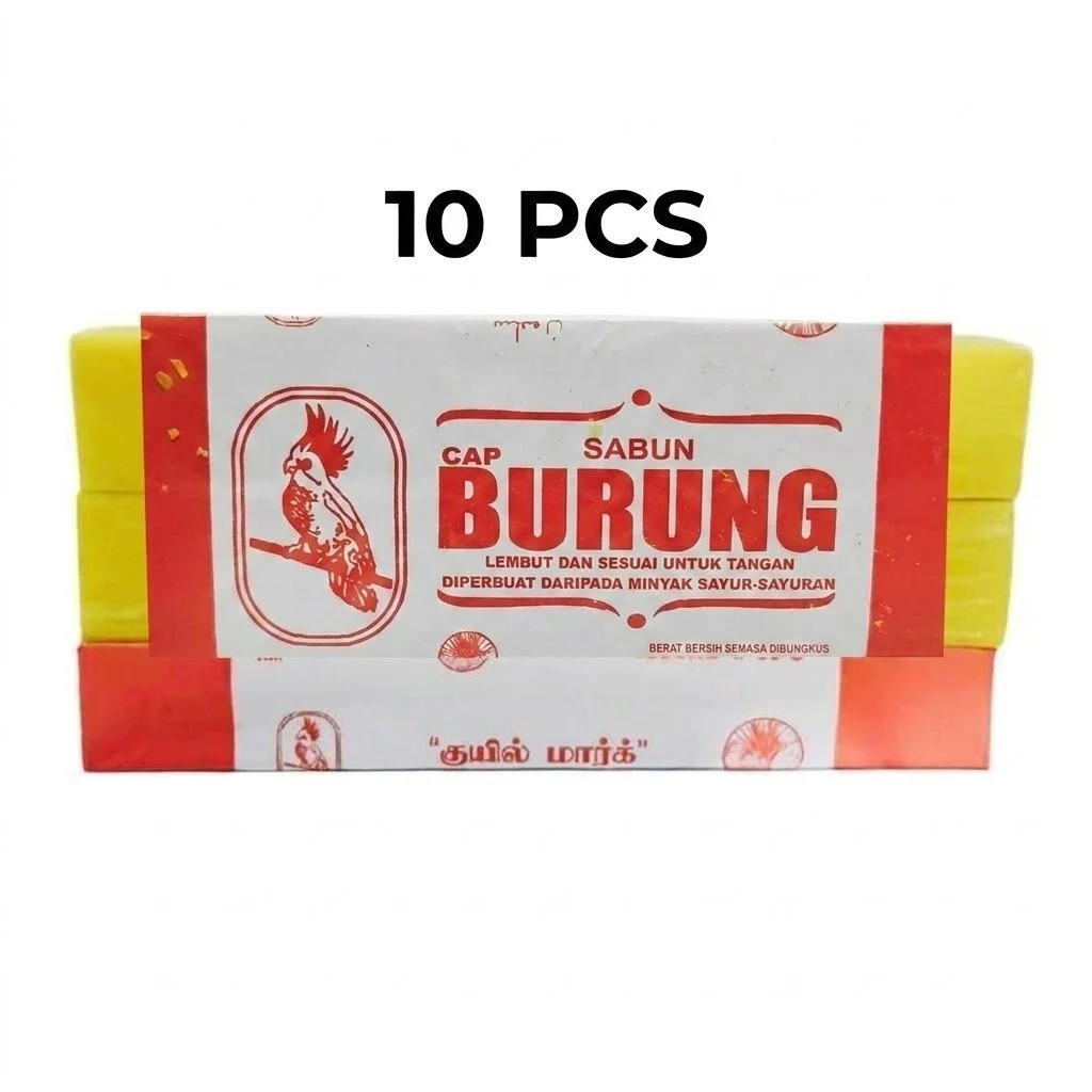 Sabun Cap Burung (10 x 90g) | Premium Vegetable Oil-Based Laundry Soap Bar | Gentle Handwash Detergent Soap Bar