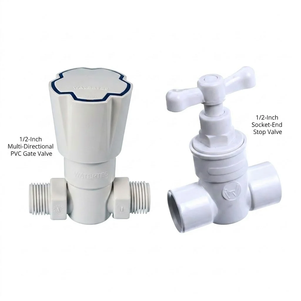 1/2-Inch PVC Valve Series | High-Quality Multi-Directional Gate Valve & Socket-End Stop Valve for Home Plumbing