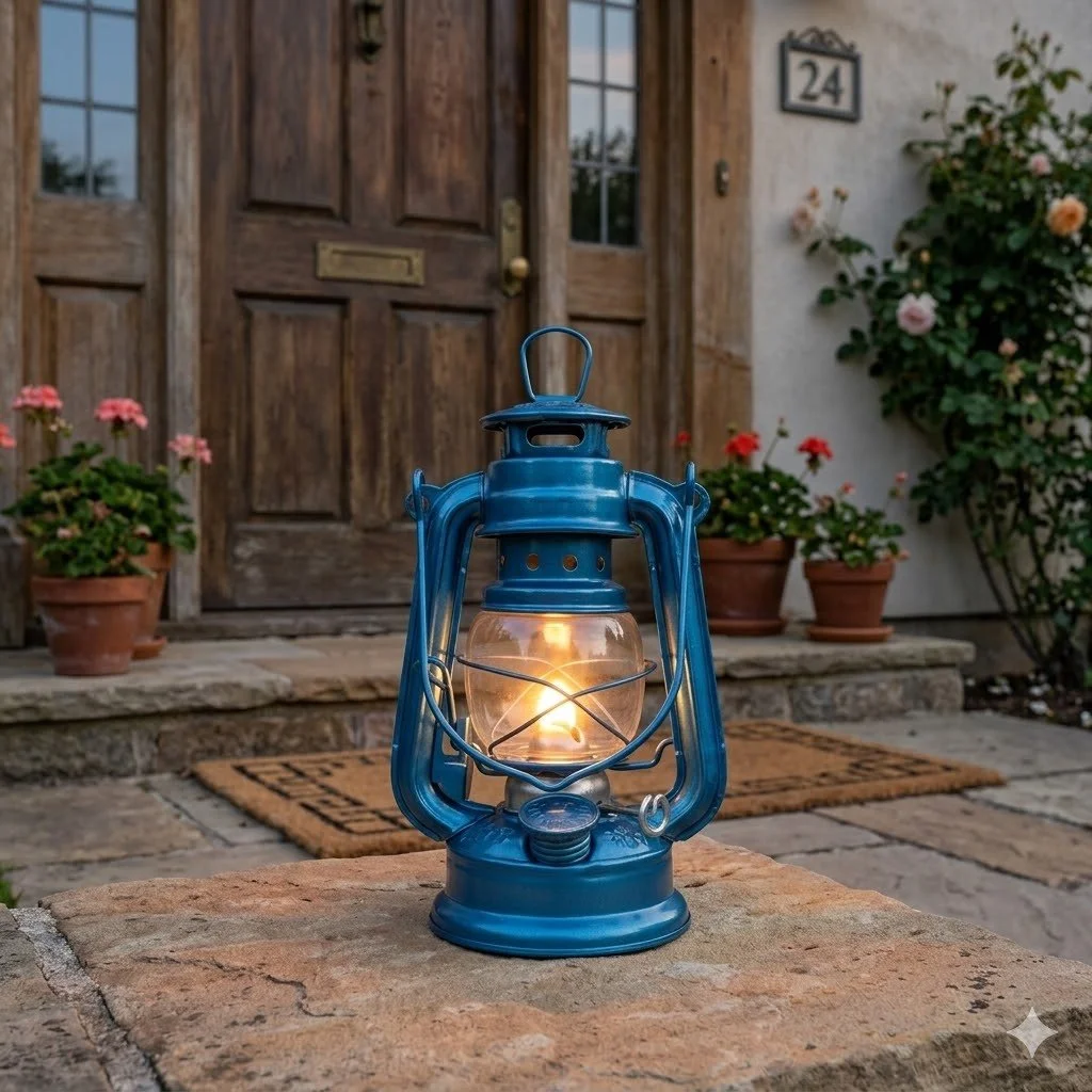 Kerosene Lantern 24cm,Hurricane Oil Lamp with Glass Globe & Hanging Loop, Retro Decorative Hanging Light for Indoor Home