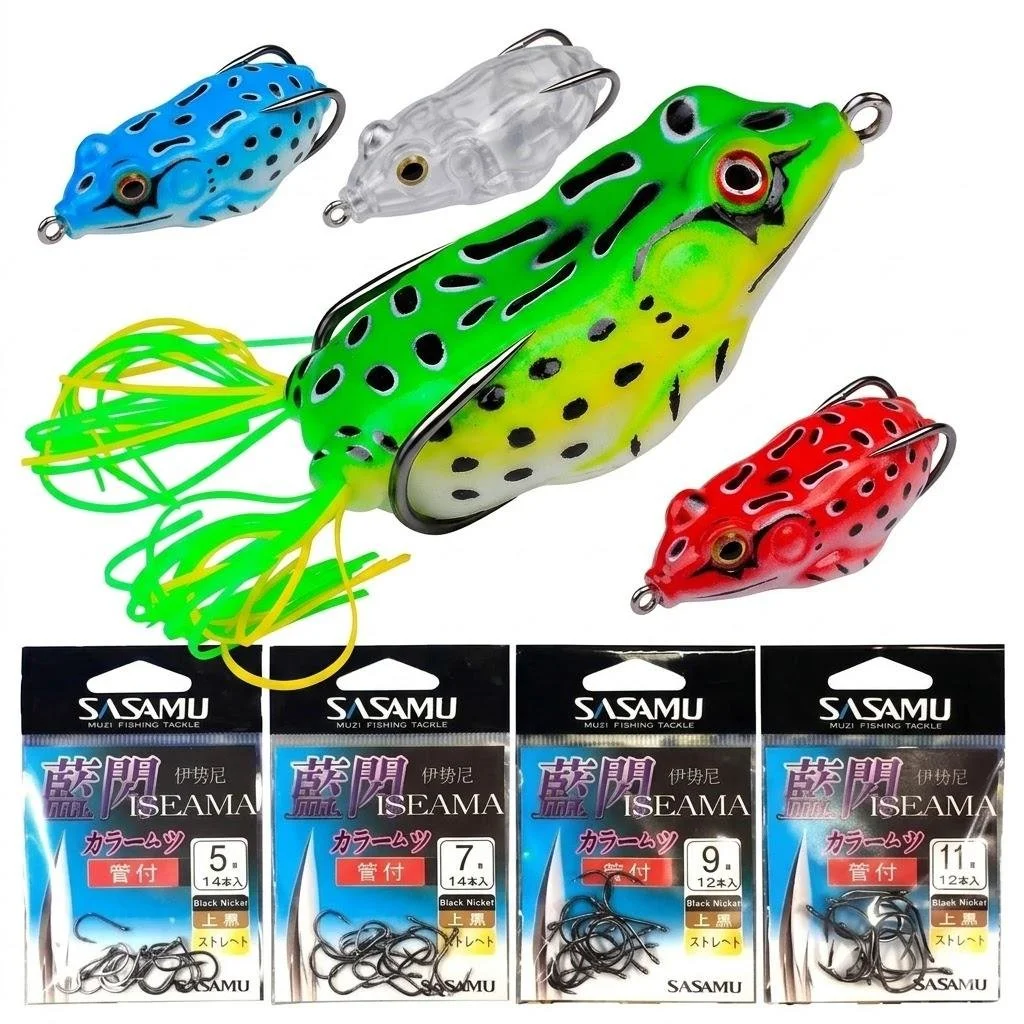 SASAMU Iseama Professional Fishing Hook (Mata Kail)+ FREE Multi-Color Soft Frog Lure Set