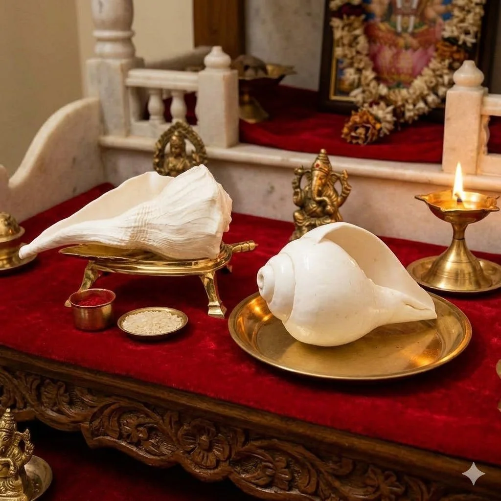 Sacred Shankha Conch Shell - Valampuri (Dakshinavarti) & Paal Sangu - Pooja, Vastu, Meditation & Home Decor