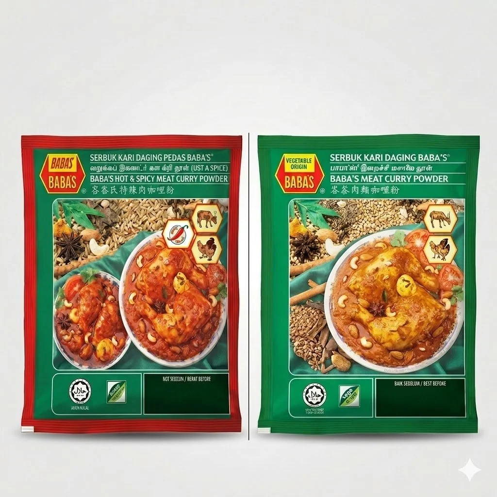 BABA'S Hot & Spicy Meat Curry Powder - Authentic Malaysian Spice Blend, Halal Certified, No Added Preservatives