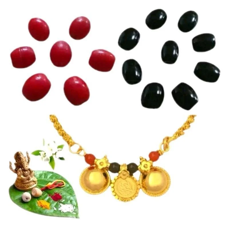 8pcs-Good Quality Natural Pavala Mani For Thalli/Mangalasutra (Red/Black)