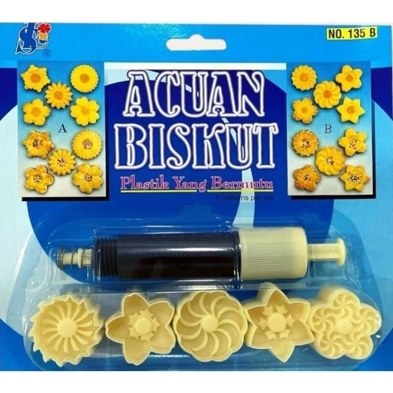 Cookie Press Biscuit Maker Set(135) – Interchangeable Flower Patterns – Durable High-Quality Plastic
