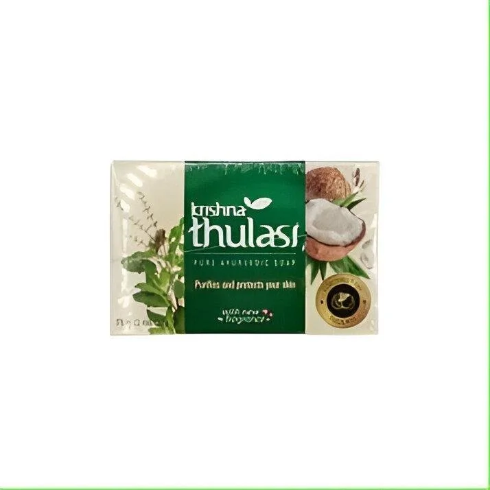 Krishna Thulasi Pure Ayurvedic Soap with Coconut Oil & Natural Fragrance - Purifies & Protects Skin (125g)