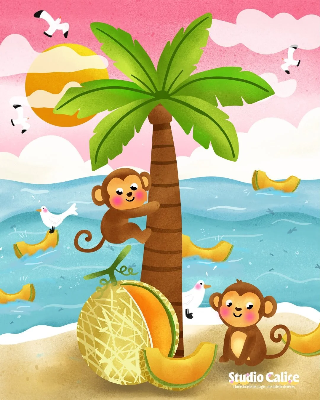 Team melon & pirouettes sur la plage ! Qui rejoint la bande ? 🐒🍈
#peachtober #procreate #melonillustrations #digitalartworks #donkeyillustration #kidsillustration #cuteillustrations #naiveart #procreateartists