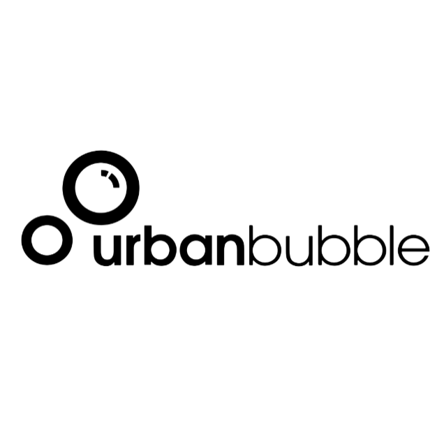 Black and white logo for Urban Bubble with two circular bubbles, one larger than the other, next to the company name.