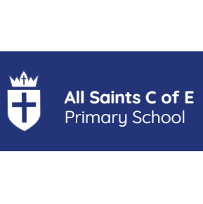 Logo of All Saints C of E Primary School featuring a shield with a crown and cross on a blue background