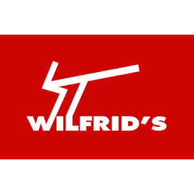 Logo with red background, white stylized lightning bolt, and white text reading 'Wilfrid's'.