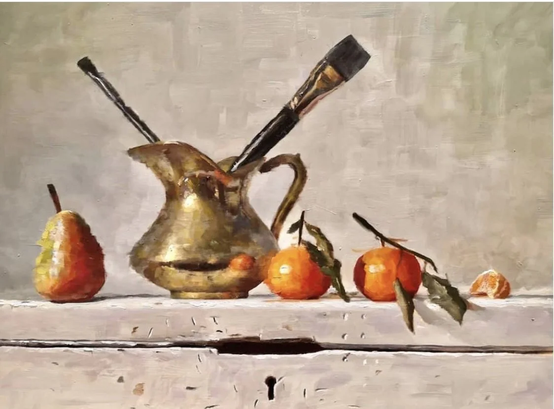 Brass Jug with Satsuma - 16 inches x 12 inches - Oil on Wood panel - 2022 - (Private Collection