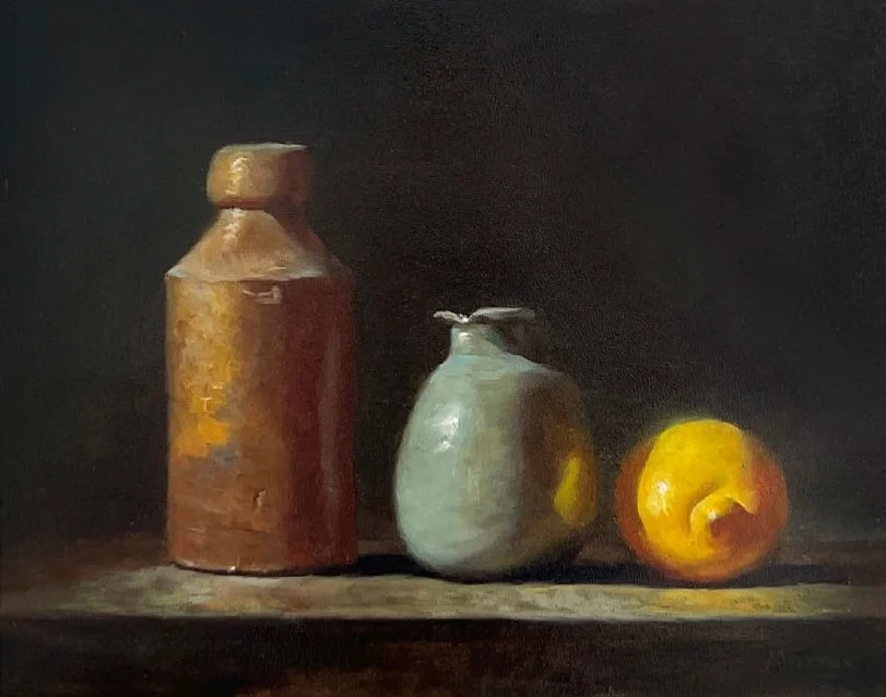 Green Vase with Lemon (SOLD)