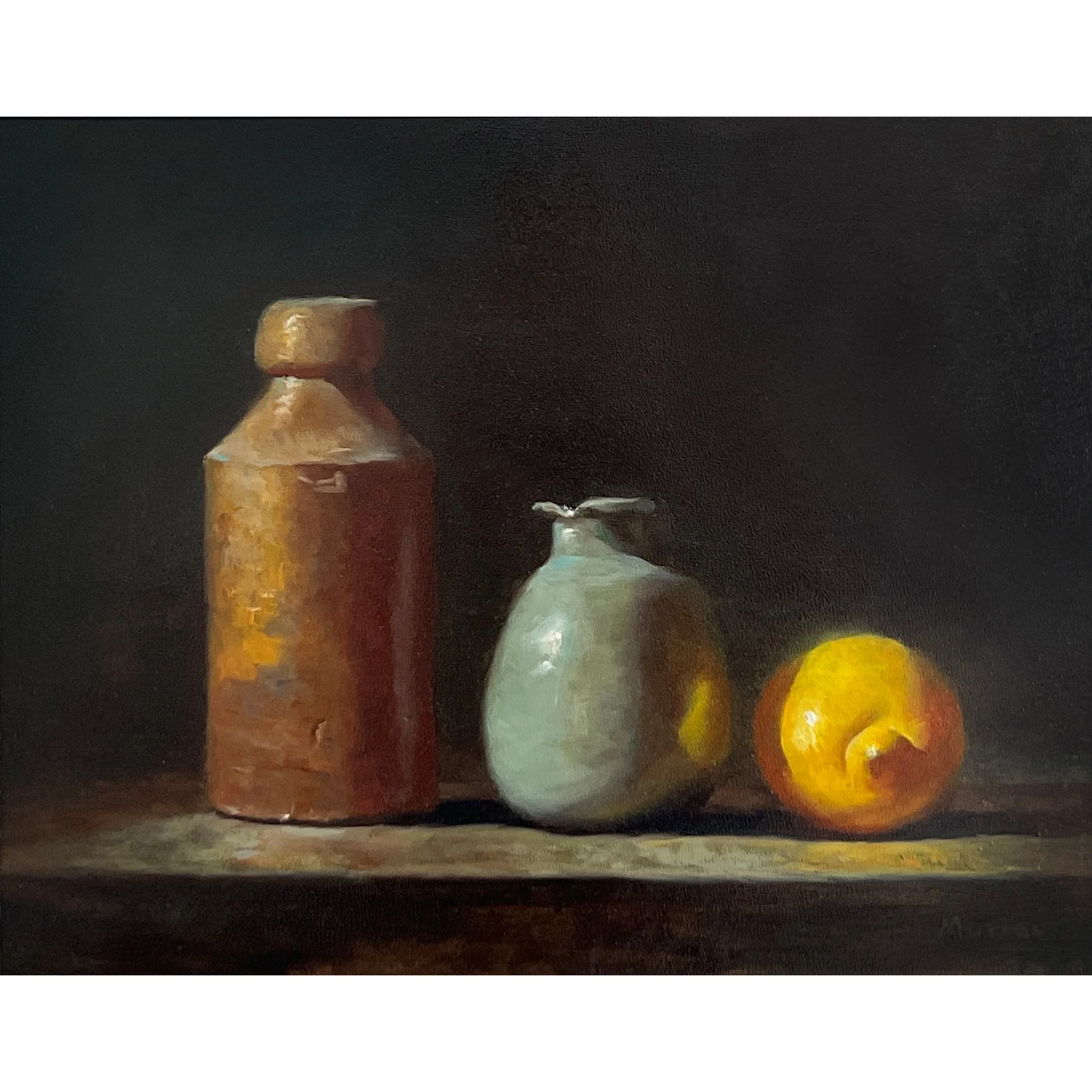 Green Vase with Lemon - 16 x 12 inches - Oil on Wood panel (Private Collection)