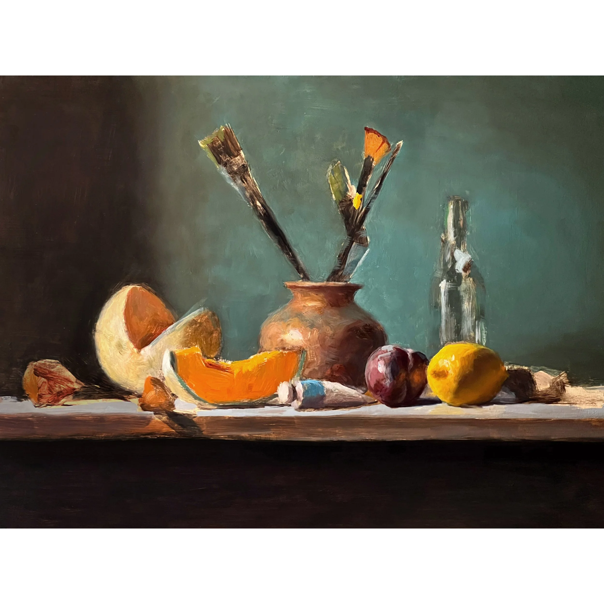 Still Life with Canteloup - 70 cm x 55 cm - Oil On Wood Panel - Private Collection