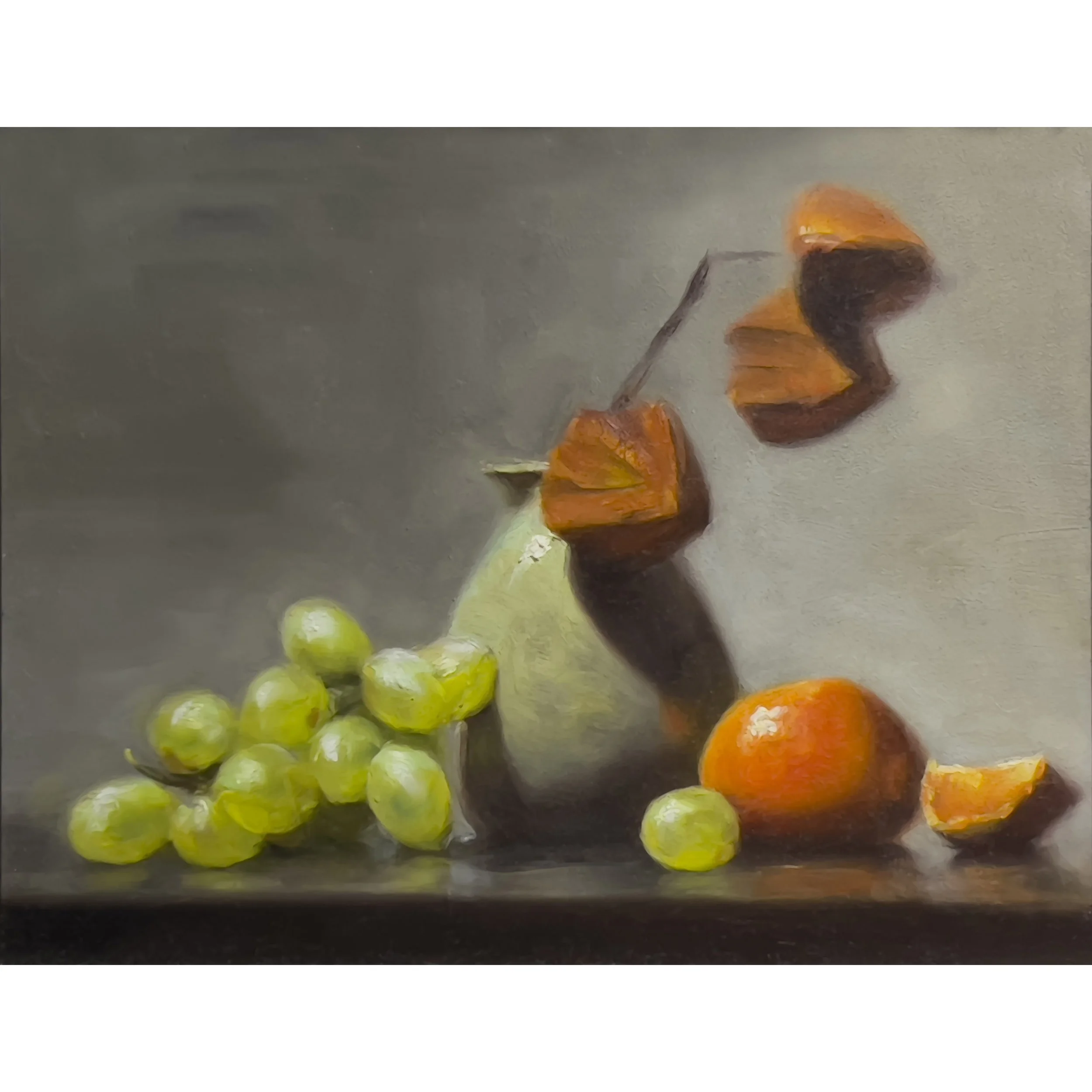 Chinese Lanterns with Green Grapes - 10 inches x 8 inches - Oil on Wood Panel - 2023