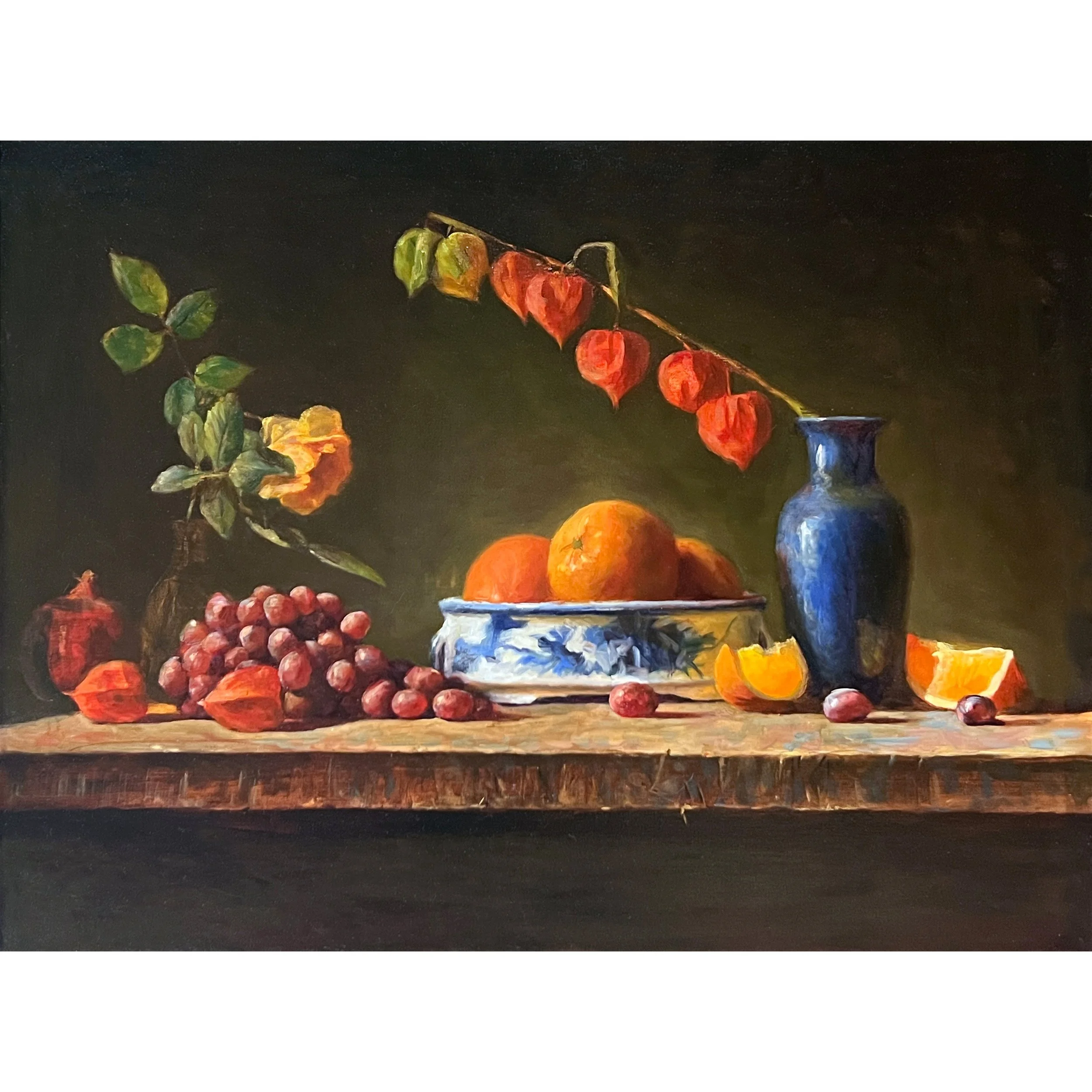 Chinese Lantern With Blue Vase - 31 x 23 inches - Oil on Canvas 