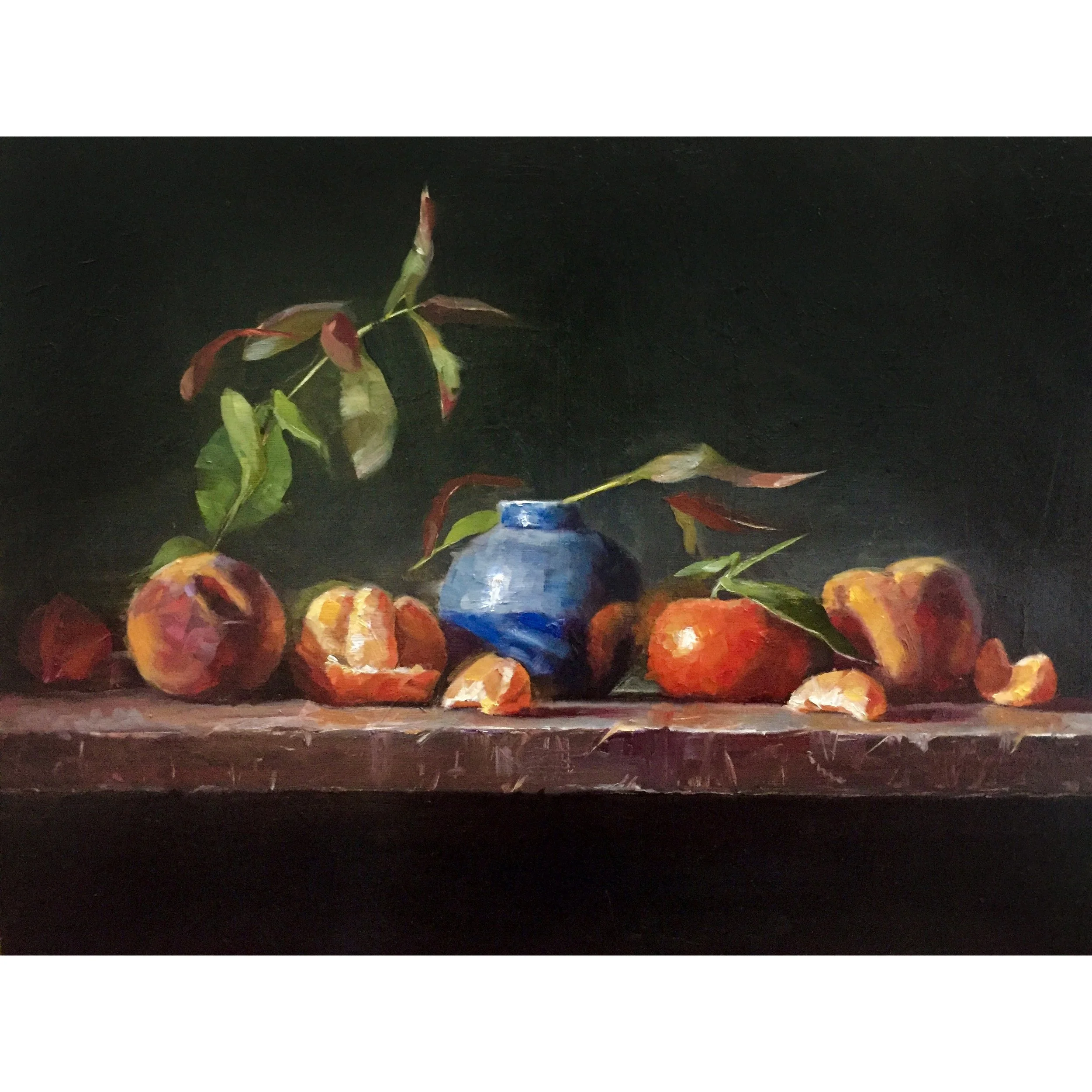 Blue Vase with Peaches - 16 inches x 12 inches - Oil on Canvas (Private Collection)