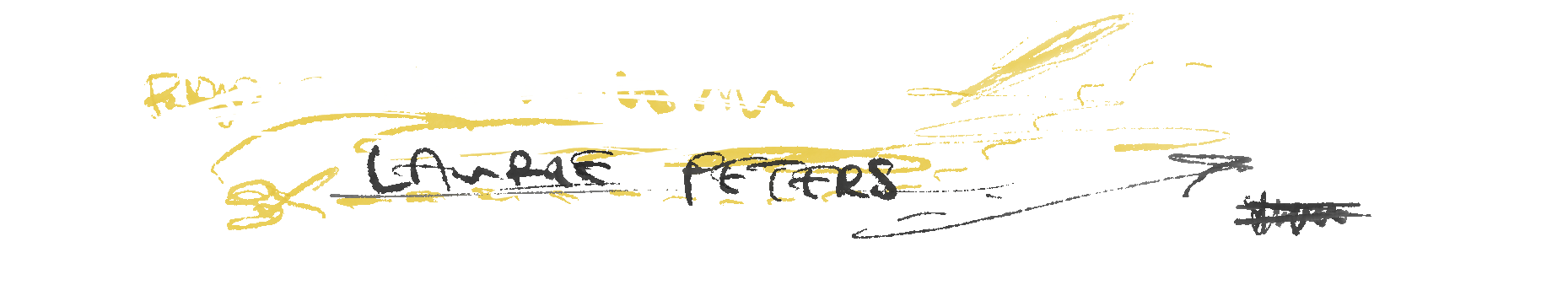 A handwritten note with yellow and black ink, featuring some scribbles and partial words, on a black background.