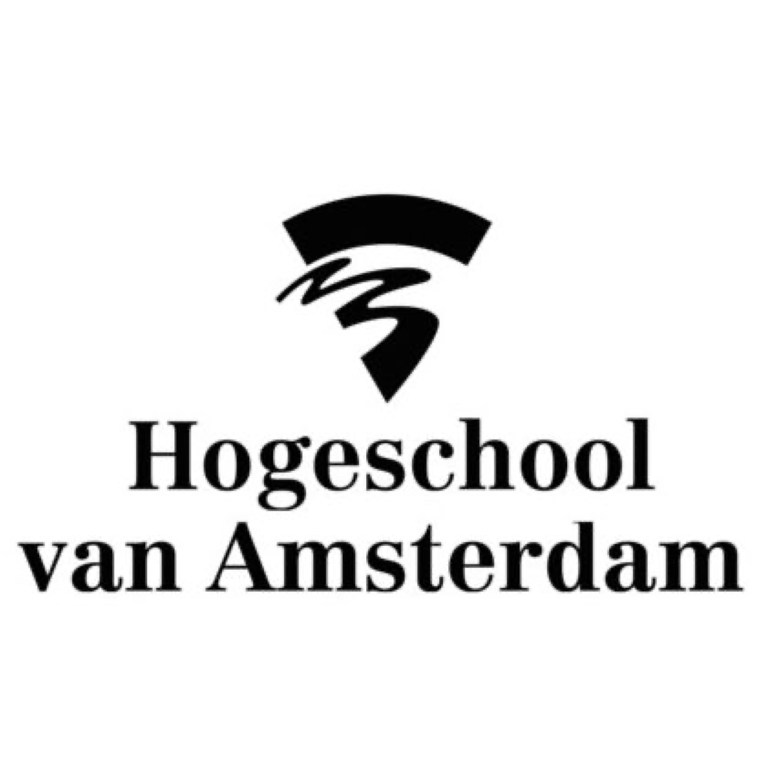 Logo van de Hogeschool van Amsterdam met symbolisch ontwerp en de naam eronder.
