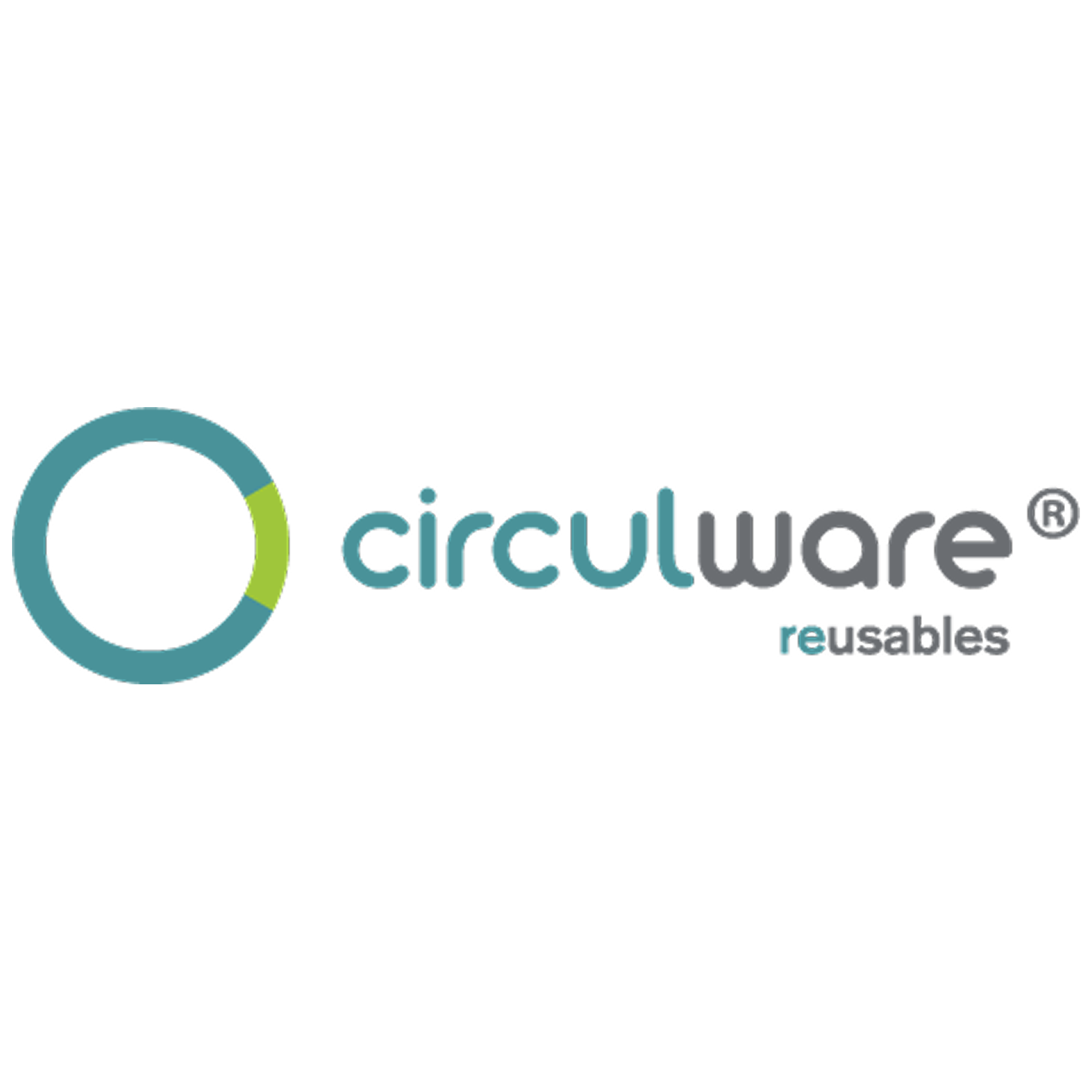 Logo van Circulware met een cirkel en de tekst 'circulware' en 'reusables' ernaast, op een witte achtergrond.