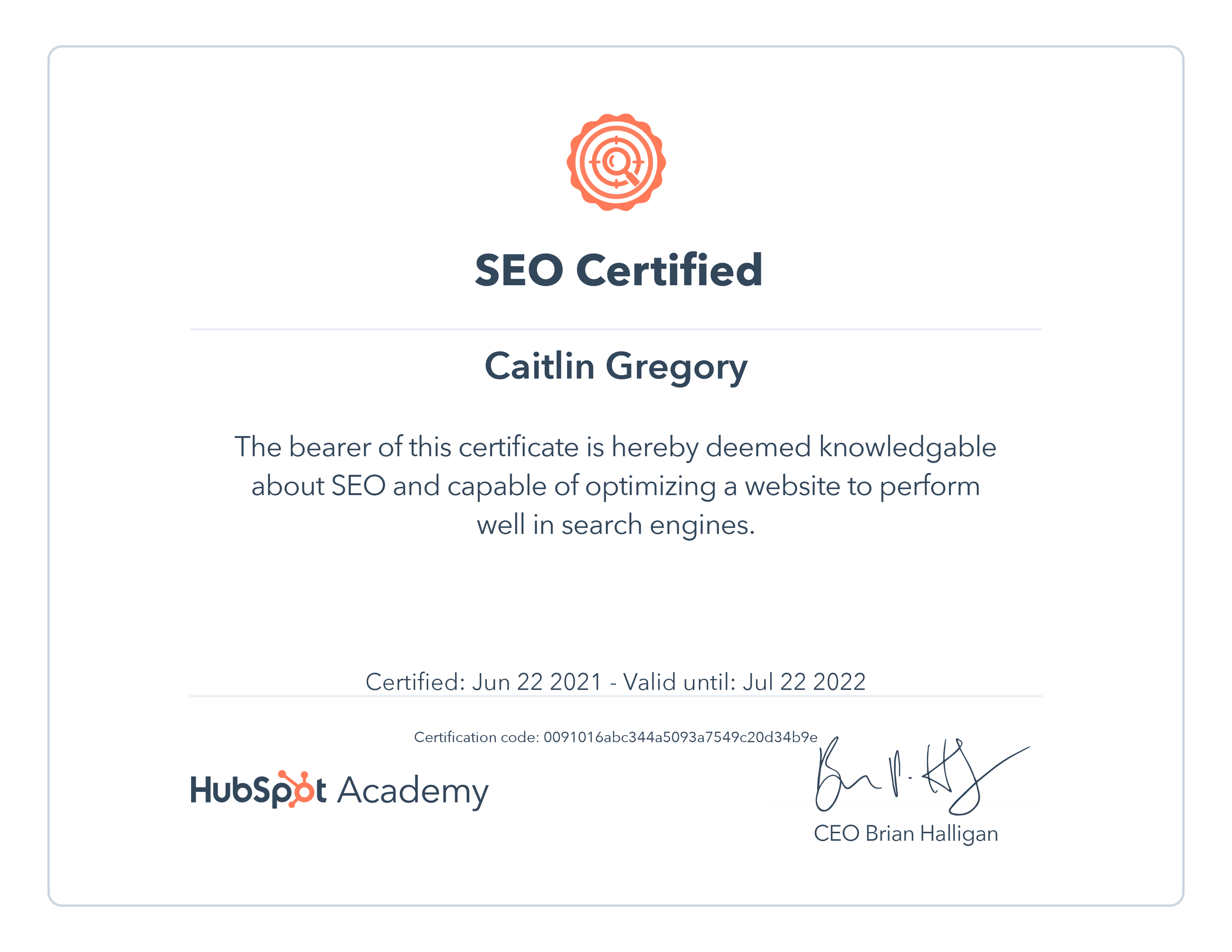 Hubspot Academy SEO Certification