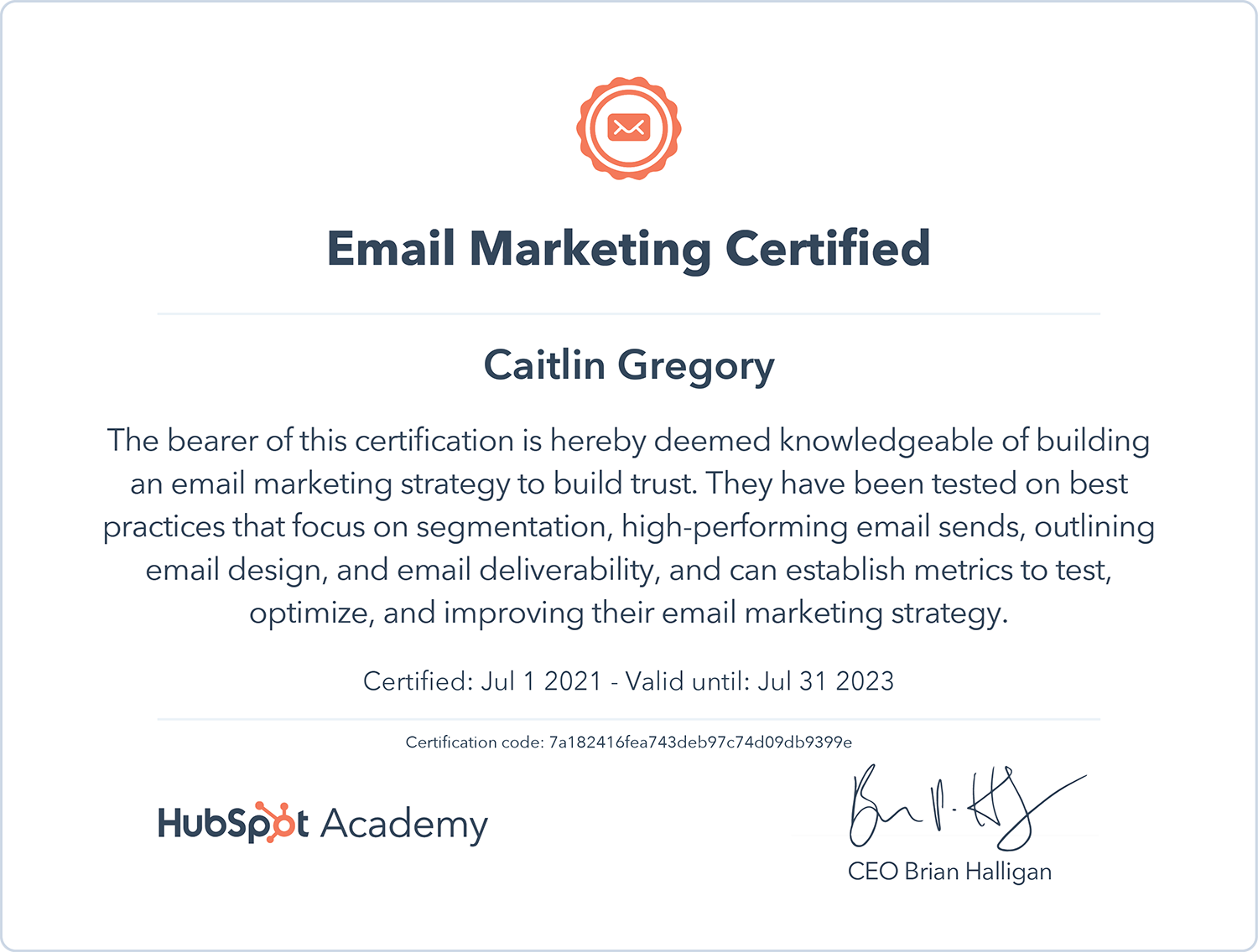 Hubspot Academy Email Marketing Certification