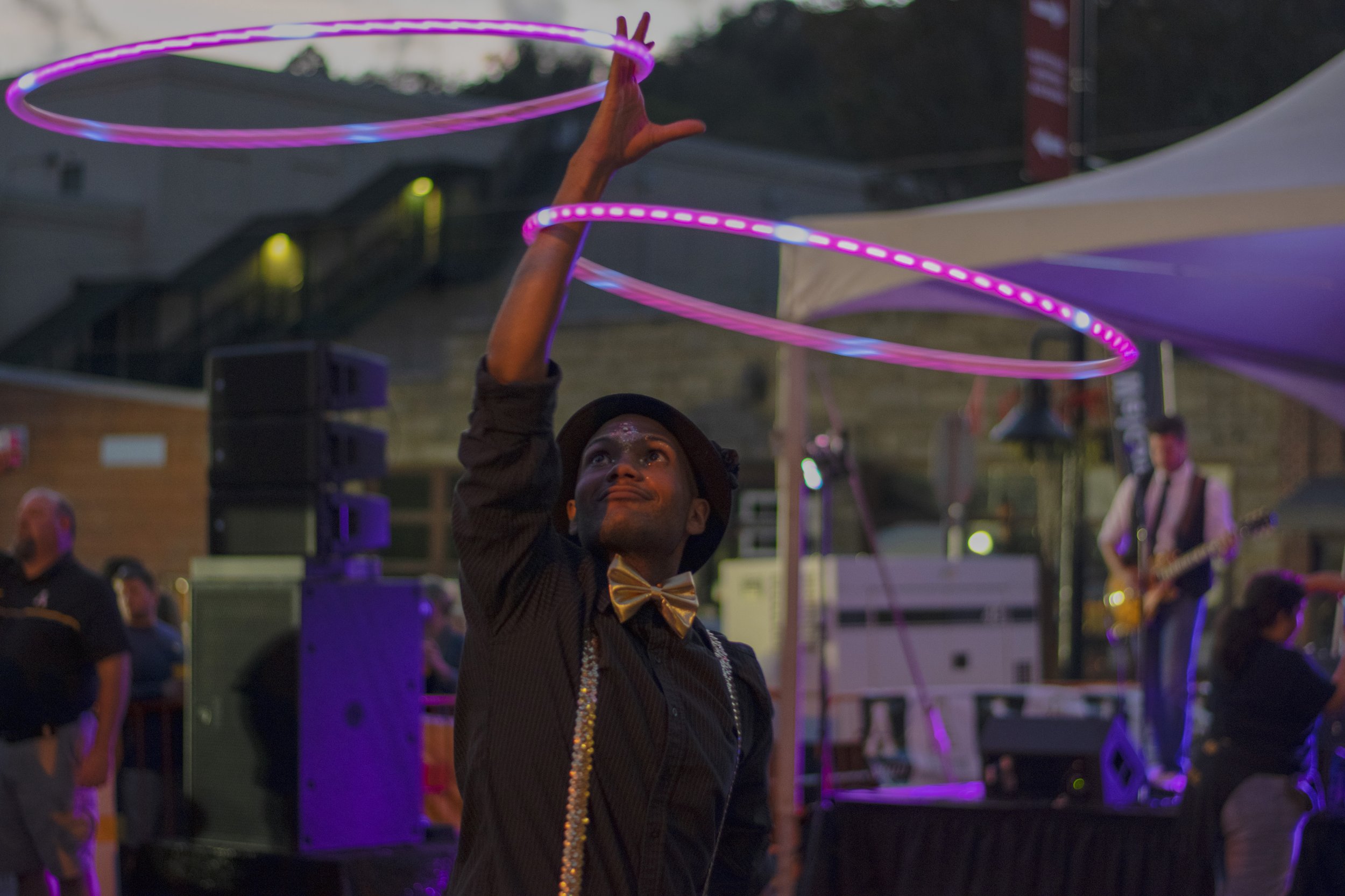 Ben is a hula hoop performer. His lighted hula hoop performance was a big hit at the homecoming rally for Appalachian State University.